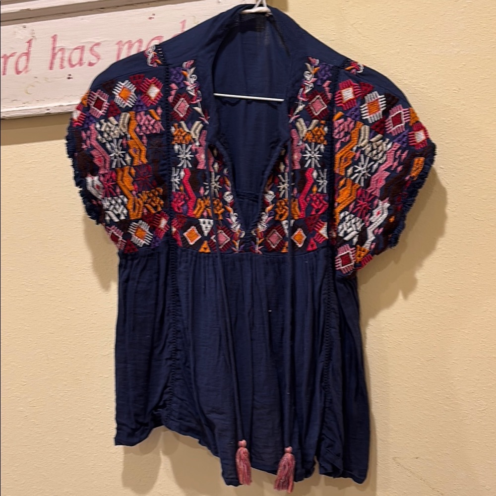 Embroidered Navy Top